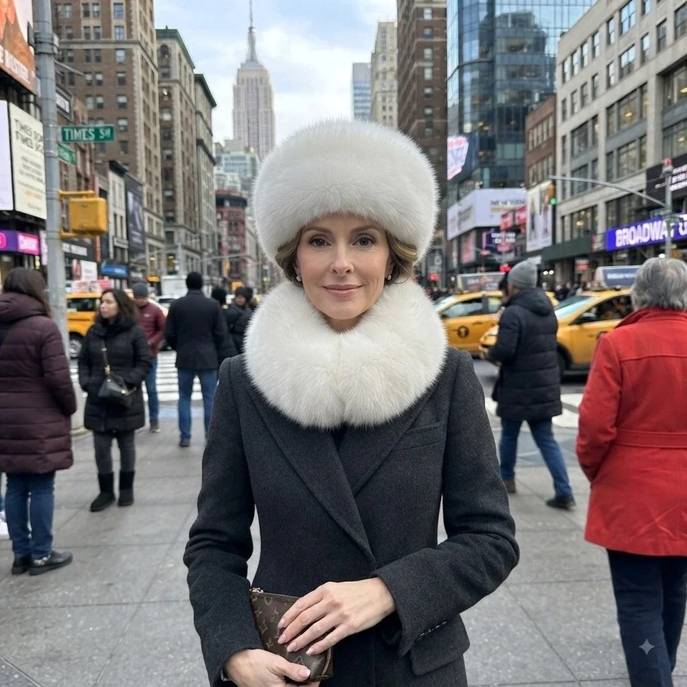 Alpaca Fur Cossack Hat & Detachable Collar Set Ivory Peruvian Soul Women Girls